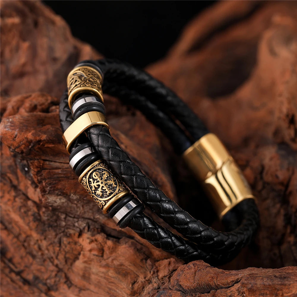 Bracelet Viking en Cuir Tressé et Acier - vue générale 9
