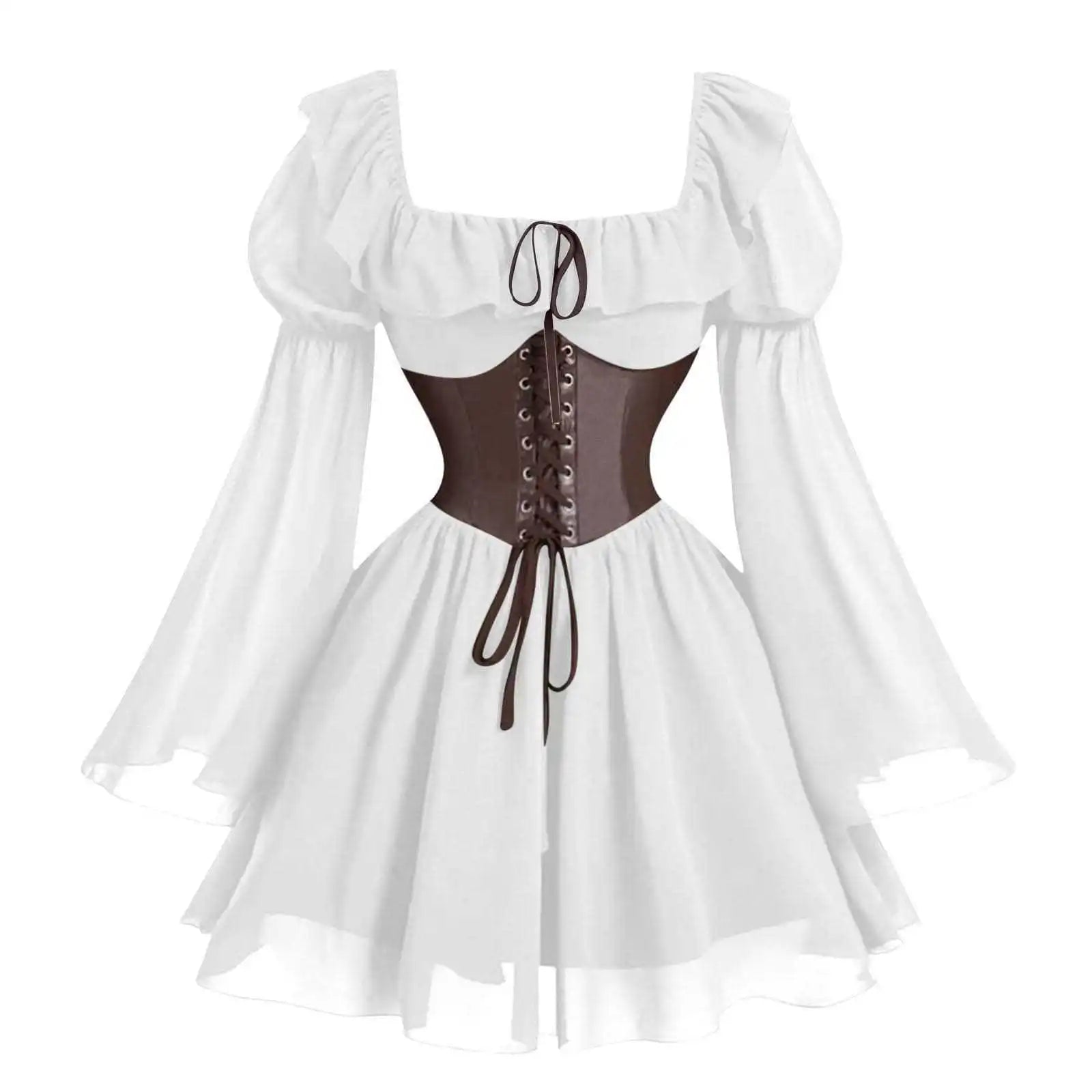 Robe Renaissance Médiévale Femme — Manches Longues Princesse à Taille Cintrée - Photo 11