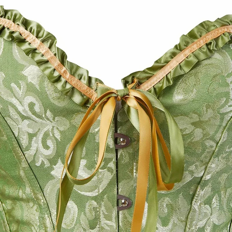 Sage Green Victorian Jacquard Corset - detail 4