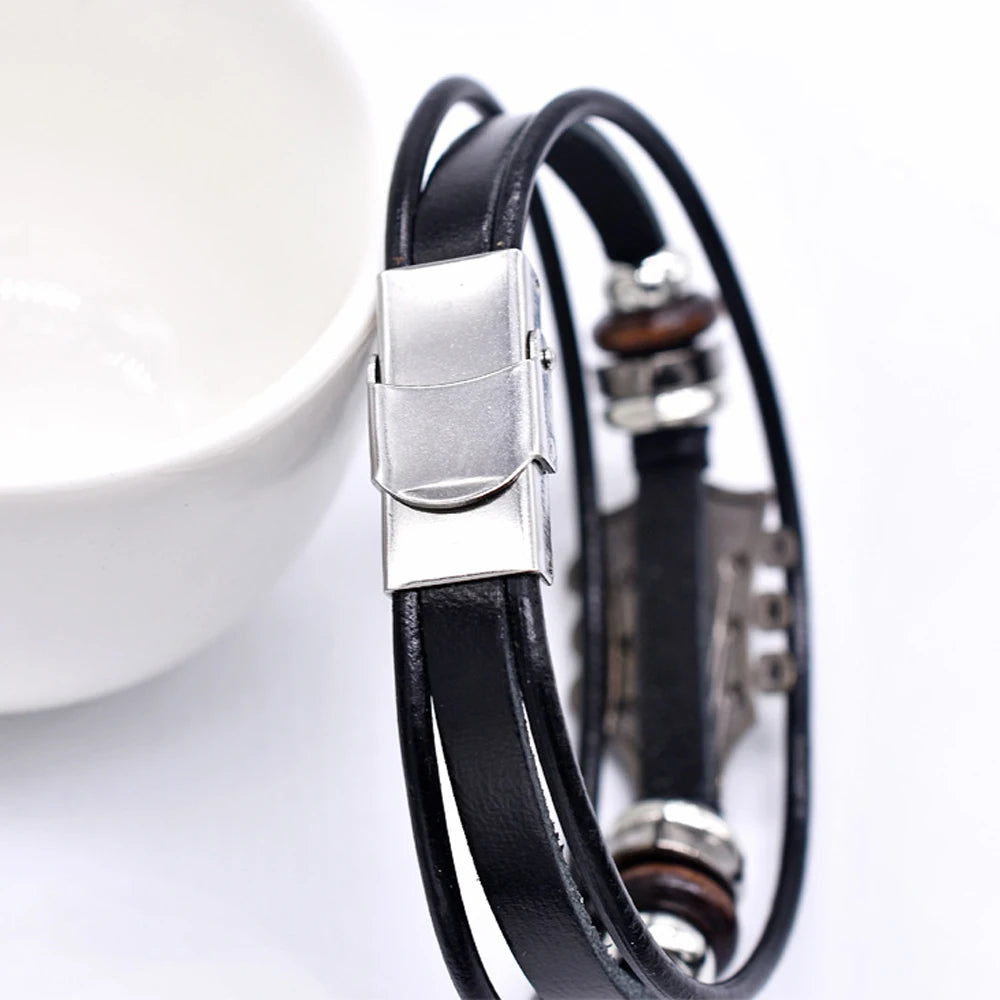 Bracelet Guitare Punk Rock en Similicuir - vue de profil 6