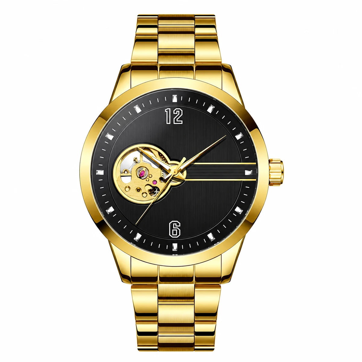 Reloj Automático para Hombre de Corazón Abierto y Acero — Dorado, esfera negro