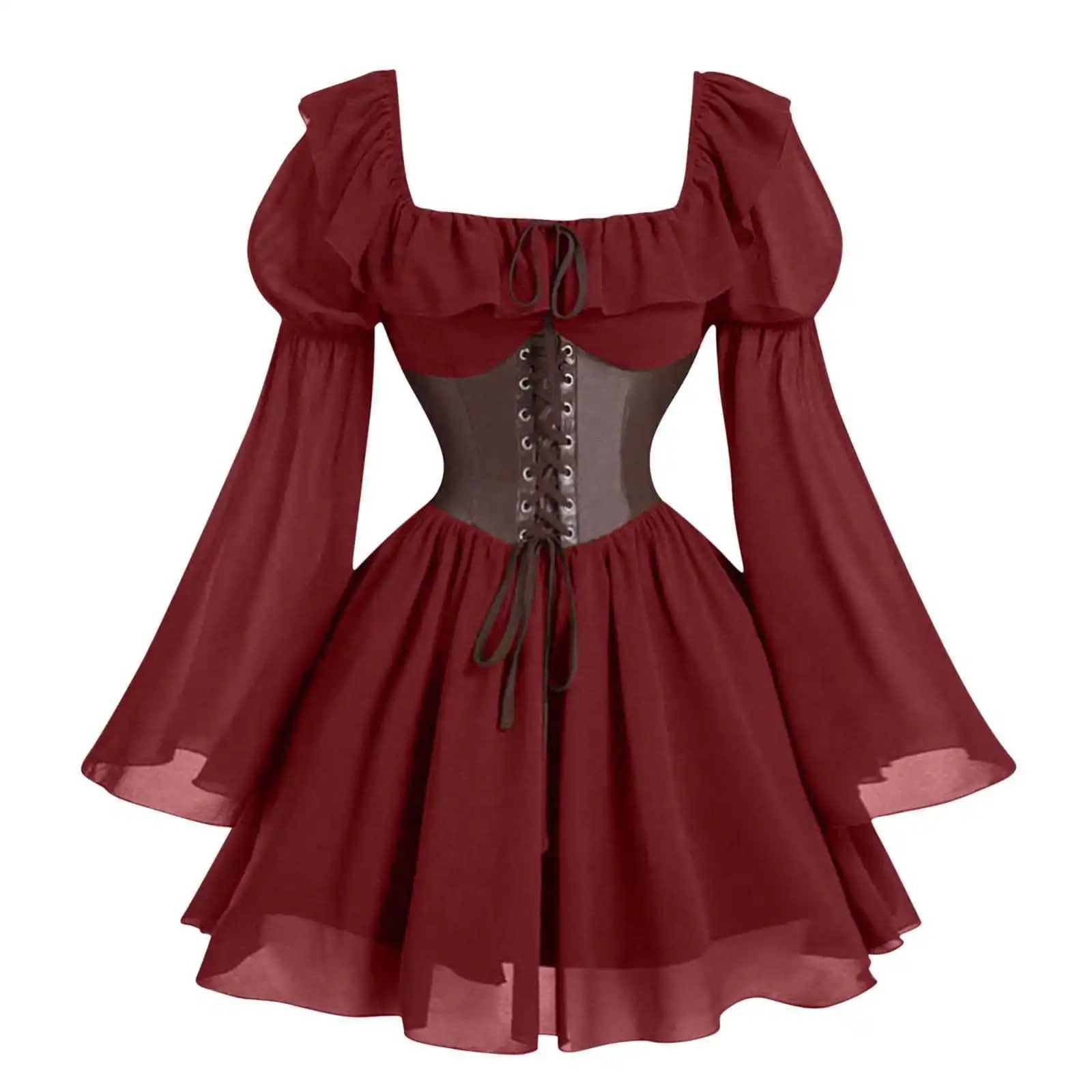 Robe Renaissance Médiévale Femme — Manches Longues Princesse à Taille Cintrée - Photo 8