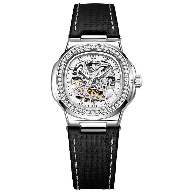 Damen-Skelettuhr mit Kissenform - Dulunwe 6081 - schwarzes Armband 28