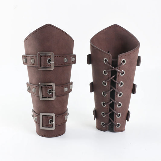 Brassards Steampunk en Cuir - Protège-Bras Viking à Boucles et Lacets