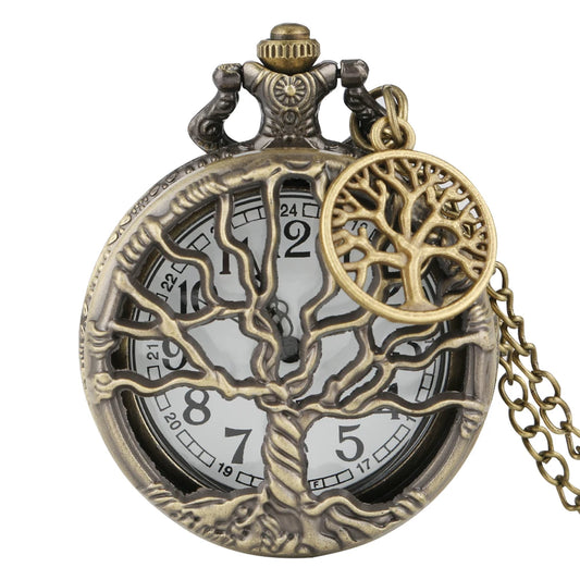 Montre de Poche en Bronze Arbre de Vie Ajourée avec Collier