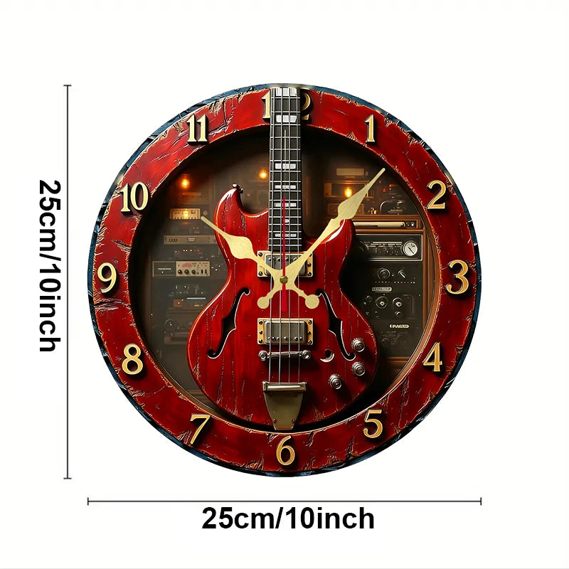 Horloge Guitare Électrique Rouge Vintage - détail du cadran 2