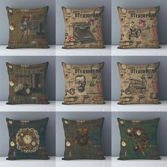 Housse de Coussin Steampunk Vintage – Motifs industriels européens