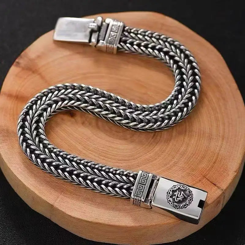 Bracelet Lion Tressé Homme en Argent S925 - porté au poignet 4