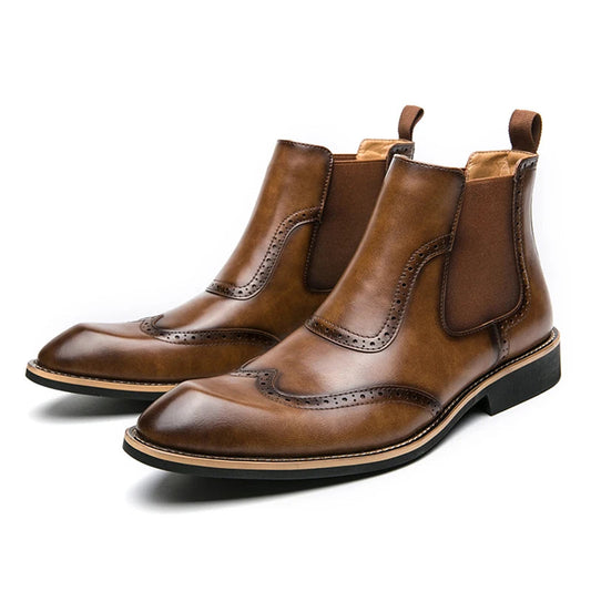 Stivaletti Chelsea Brogue Gentleman per Uomo - Slip-On Pelle Patinata, 3 Colori