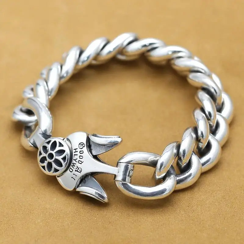 Bracelet Cubain Fleur de Cerisier en Argent S925 - porté au poignet 20