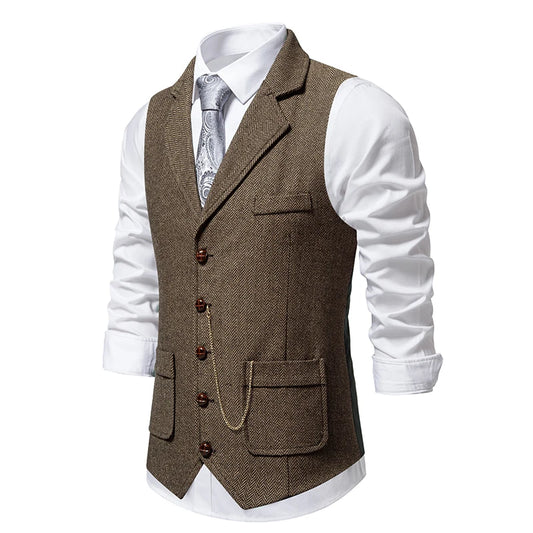 Chaleco de tweed vintage para hombre - Cadena y solapa