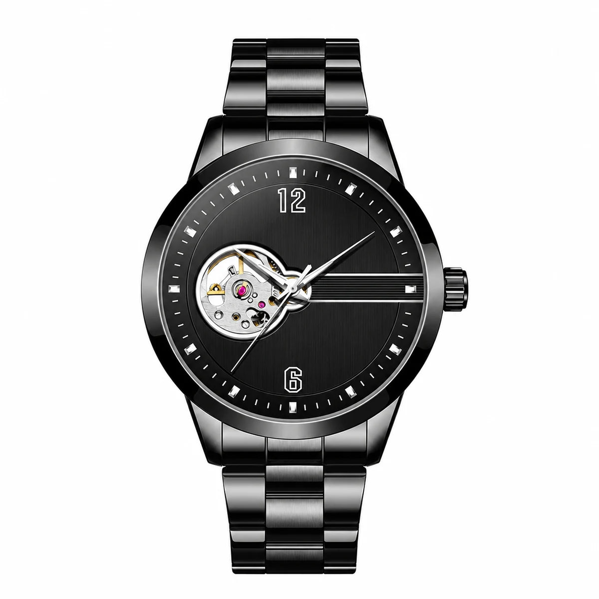 Reloj Automático para Hombre de Corazón Abierto y Acero — Negro integral