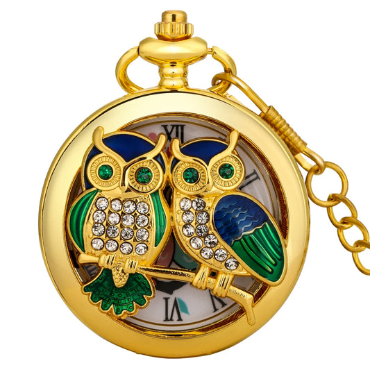 Montre de poche à quartz creuse hiboux ou abeille dorée