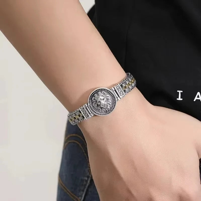 Bracelet Lion et Rotin Homme en Argent S925 - détail de la matière 13
