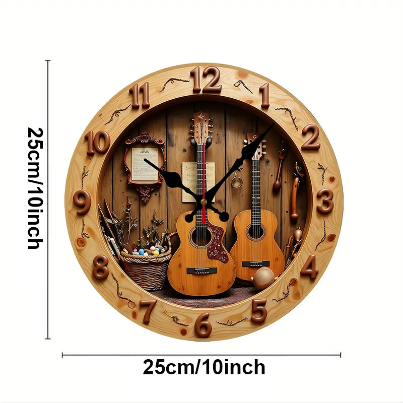 Horloge Guitare Acoustique Vintage en Bois - détail de la finition 7
