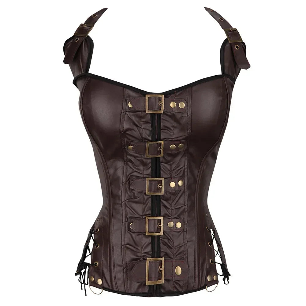 Espartilho Steampunk Halter em Pele Sintética - detalhe 16