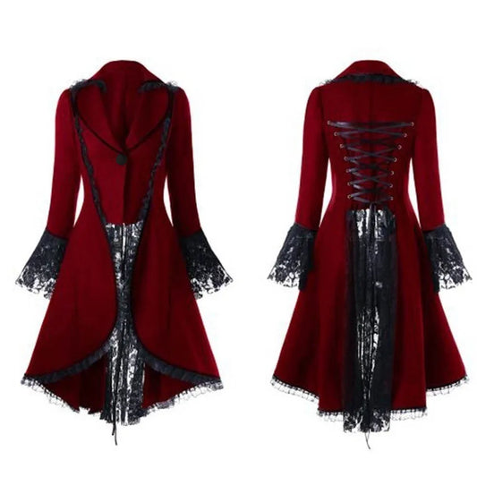 Veste Gothique Laçage Femme — Dentelle Patchwork & Dos Corseté