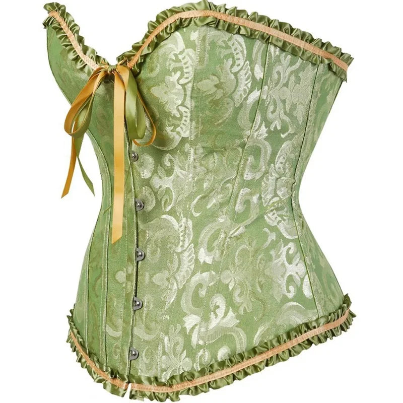 Sage Green Victorian Jacquard Corset - detail 2