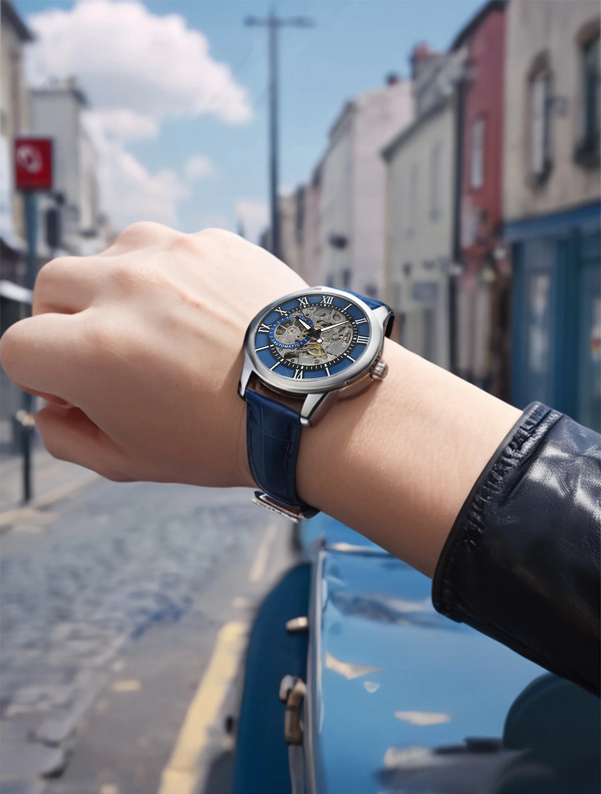 Reloj Esqueleto para Hombre con Números Romanos — reloj en la muñeca