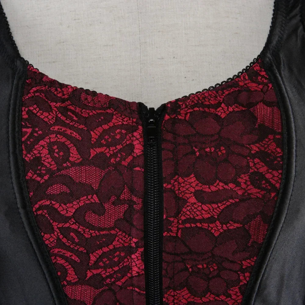 Espartilho de Brocado Vermelho e Preto com Alças - detalhe 4