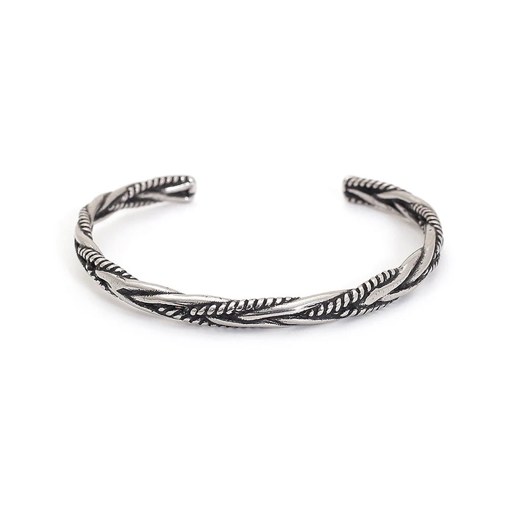 Bracelet Viking Torsadé - Jonc Acier Homme - porté au poignet 12