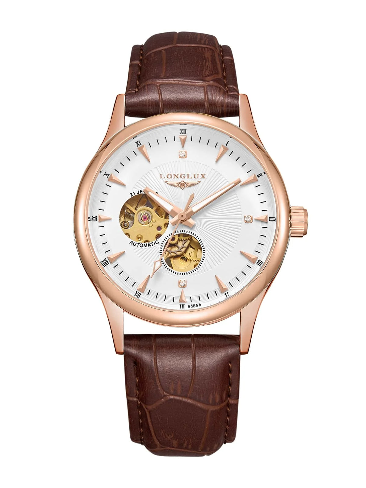 Men’s Classic Automatic Watch with Double Opening — Rose gold-tone, dial white