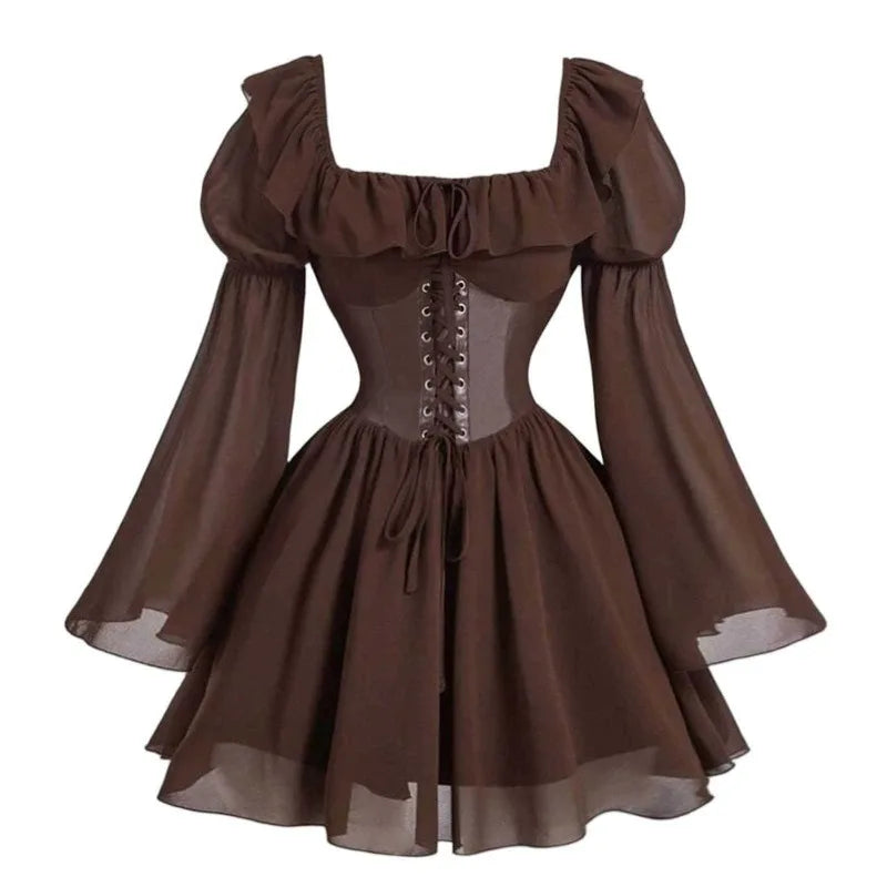Robe Renaissance Médiévale Femme — Manches Longues Princesse à Taille Cintrée - Porte