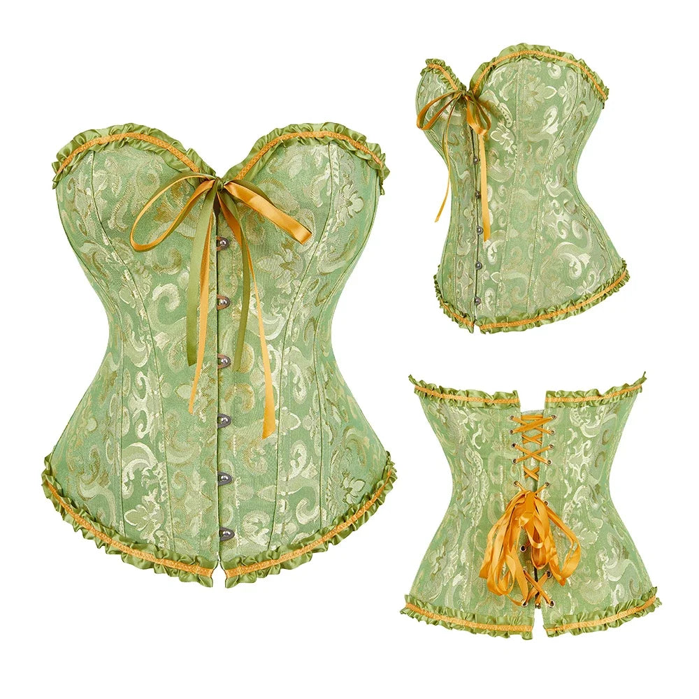 Sage Green Victorian Jacquard Corset - detail 16