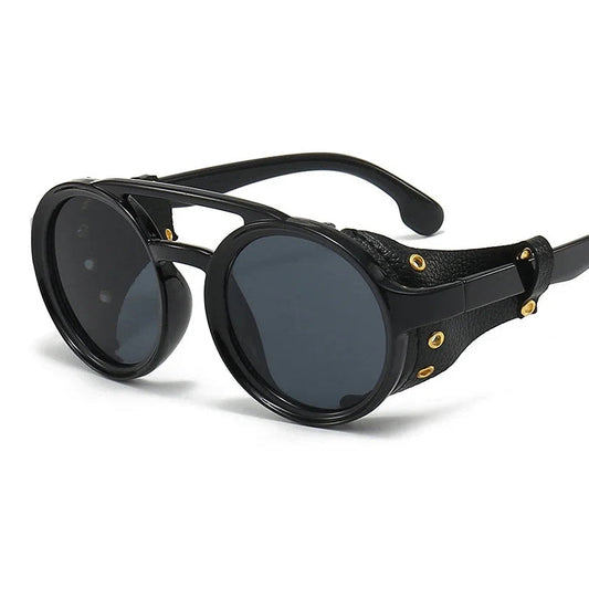 Riveted Leather Steampunk Glasses - Round Retro