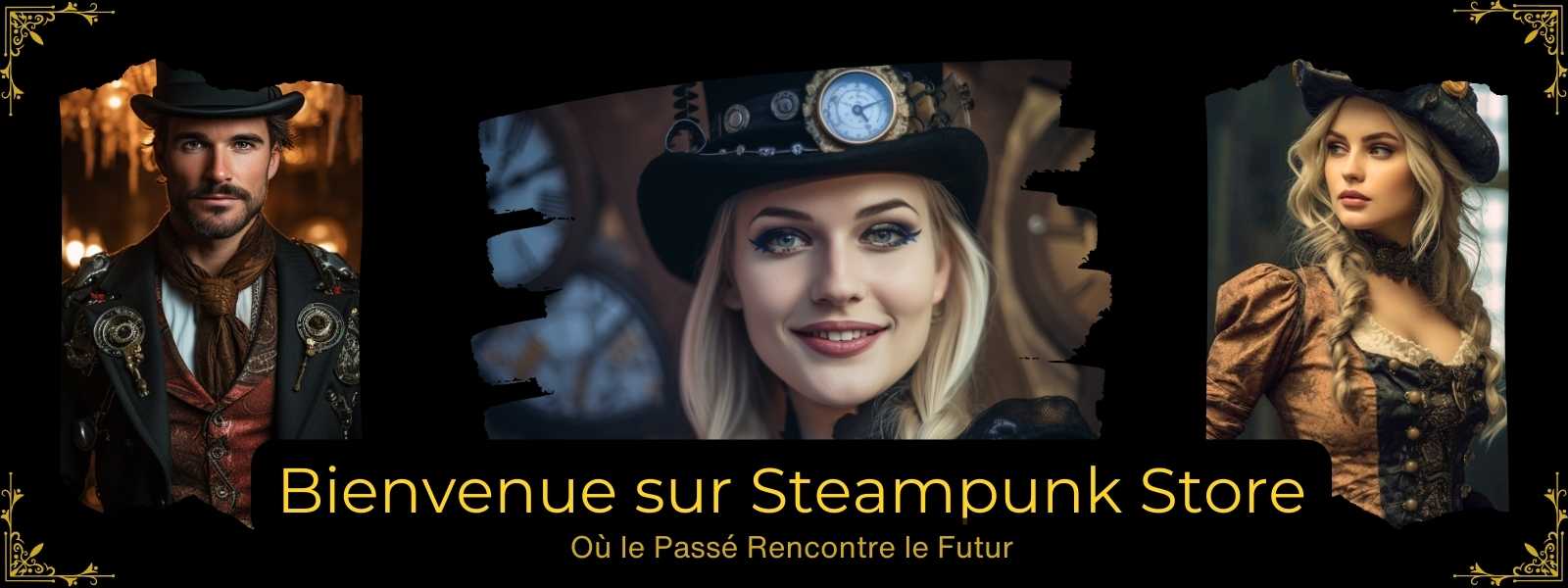 Ensemble De Personnes Steampunk, Hommes Et Femmes Portant Des
