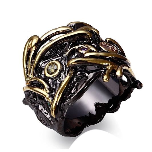 Bague Gothique Femme - Noir & Or