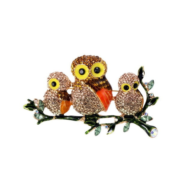 Bijou Broche Chouettes marron