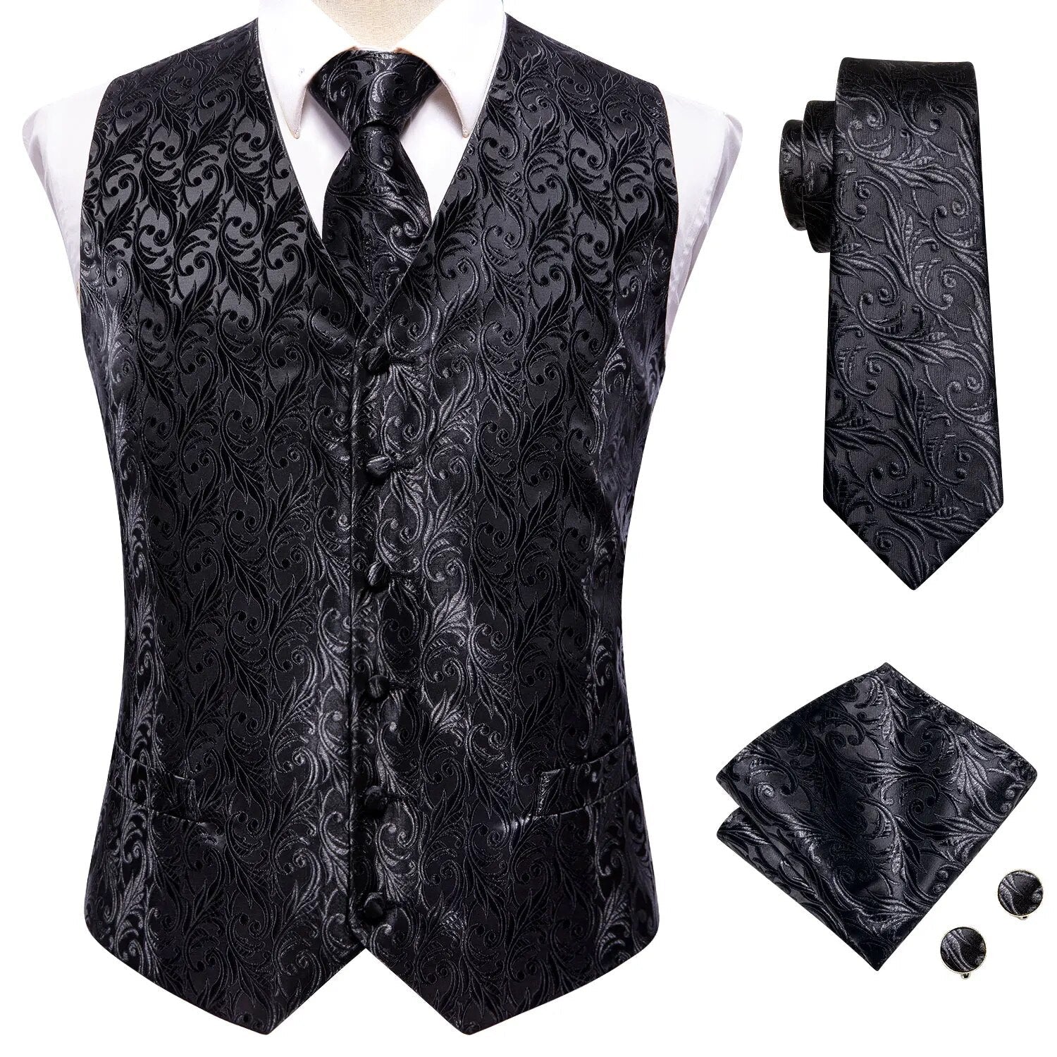 Darringls Gilet De Costume Pour Homme Paisley Floral Victorien Gilet Gothique Steampunk Formel Gilet De Smoking Avec Revers Cranté Renaissance Moyen-Âge Gothique, Argenté, XXXL