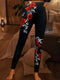 Red Roses Leggings - Black Baccara