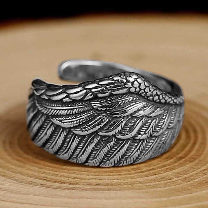 Bague Ailes D'ange Réglable – Bijou Vintage Plume – Pour Femme Et Homme – Style Bohème