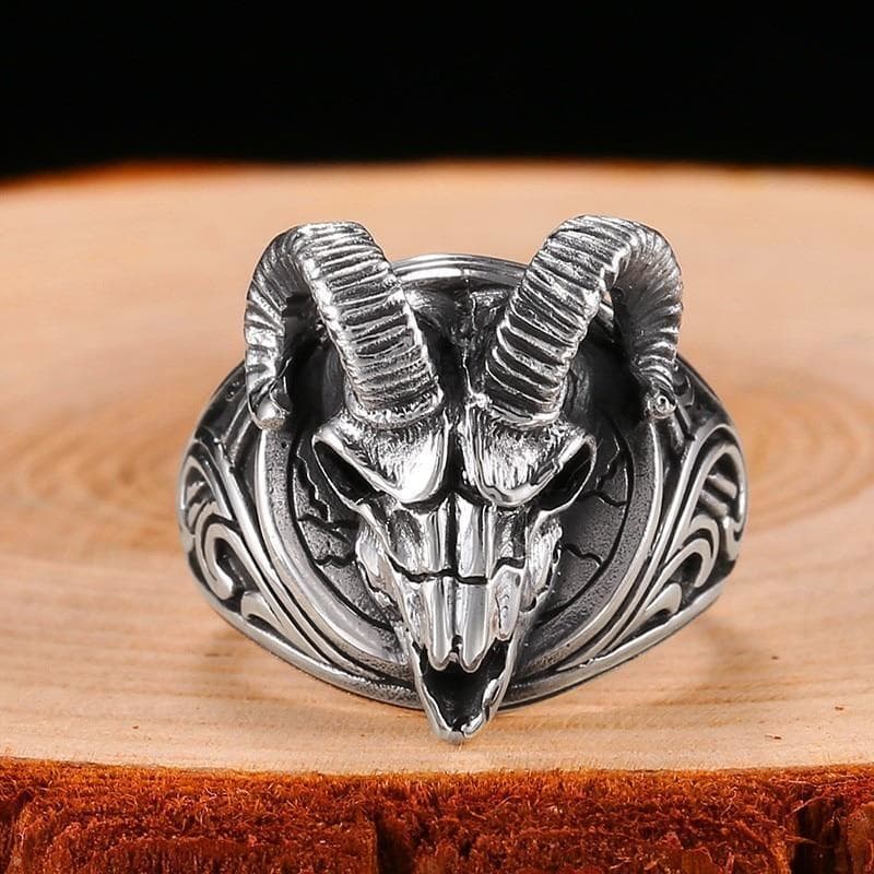 Bague Argent Baphomet de face