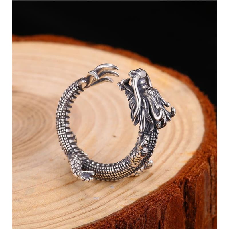 Bague Argent Homme Dragon Tournant posé