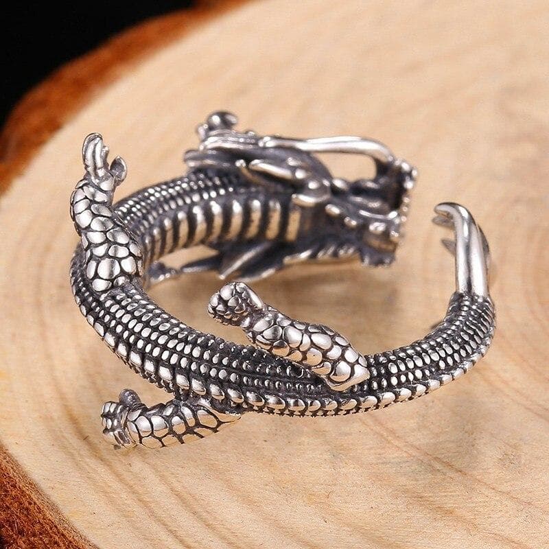 Bague Argent Homme Dragon Tournant posée