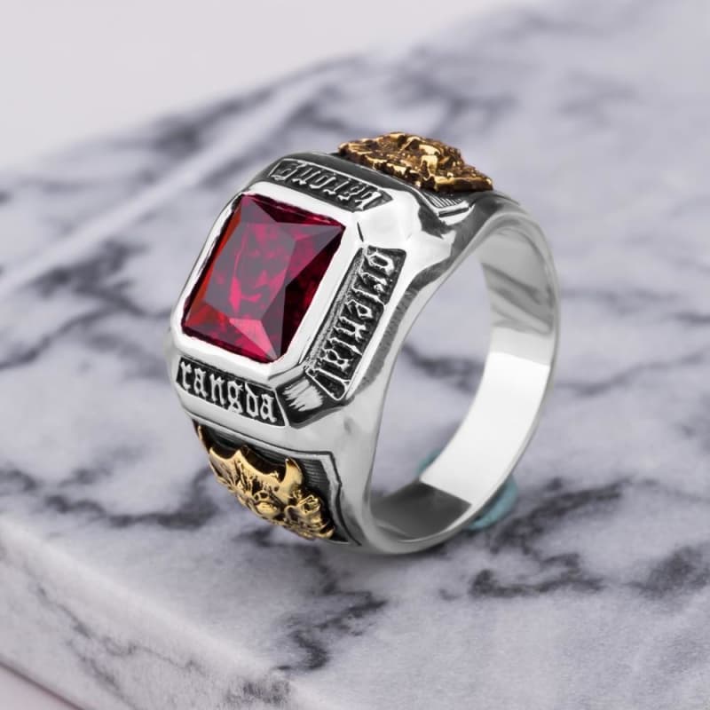 Bague Argent Rubis Homme posée | Steampunk Store