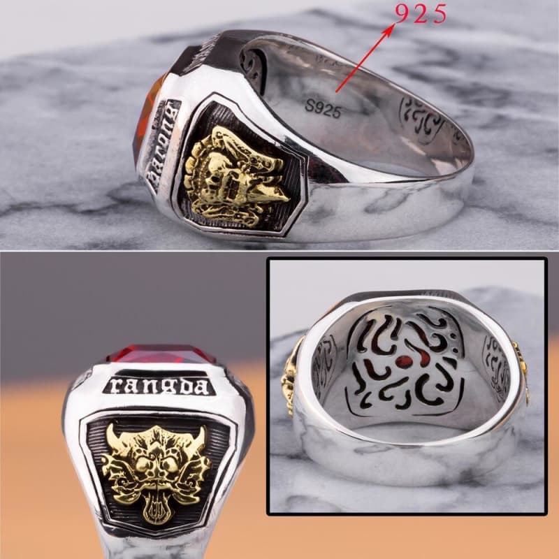 Bague Argent Rubis Homme 3 vues | Steampunk Store