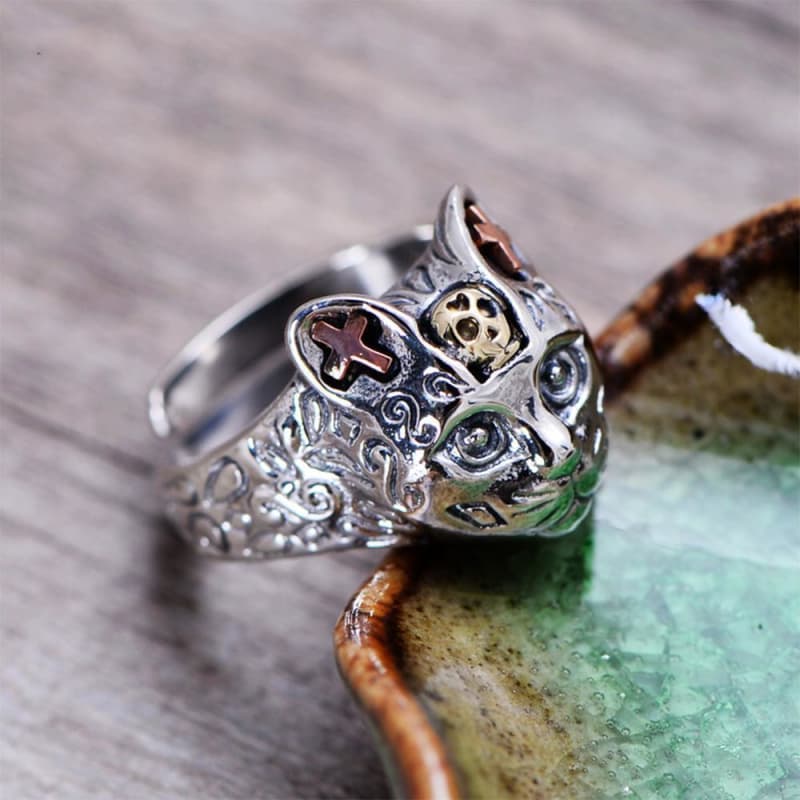 Bague Chat Argent en présentation | Steampunk Store