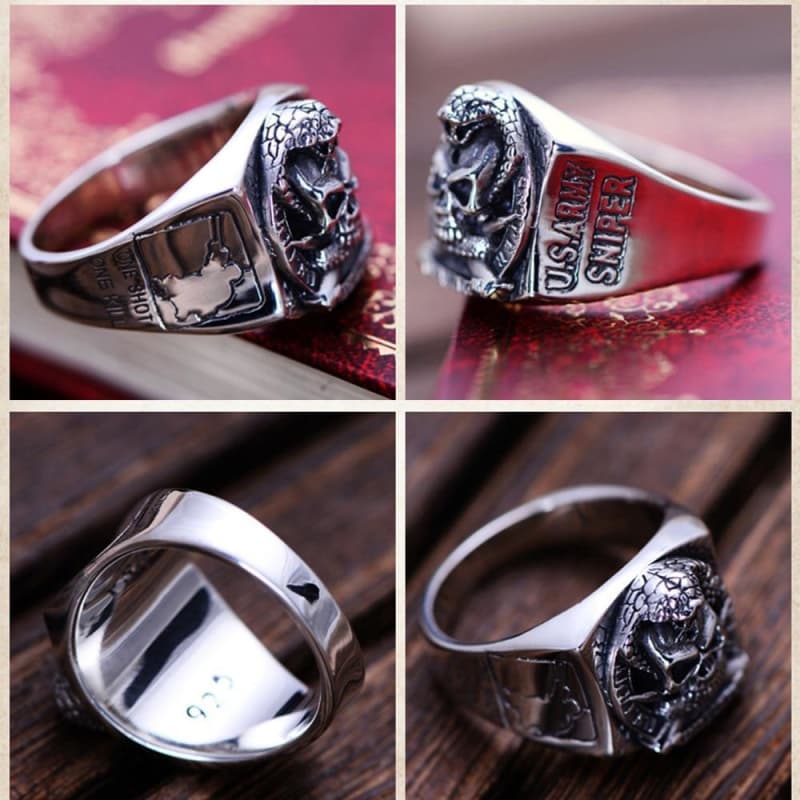 US Sniper Skull Signet Ring | Silver-Tone