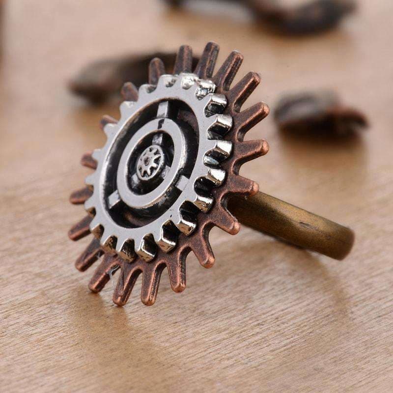 bague fleur steampunk cuivre et argent posée 2