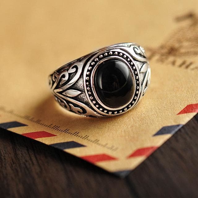 Bague Homme Argent Onyx posé | Steampunk Store