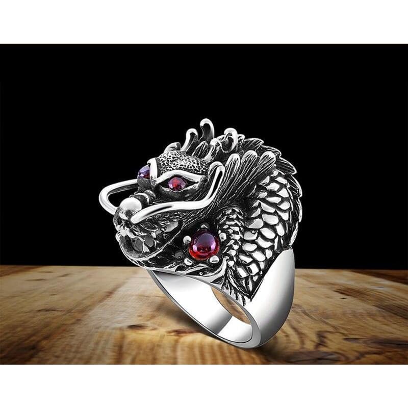 Bague Homme Dragon Argent posée