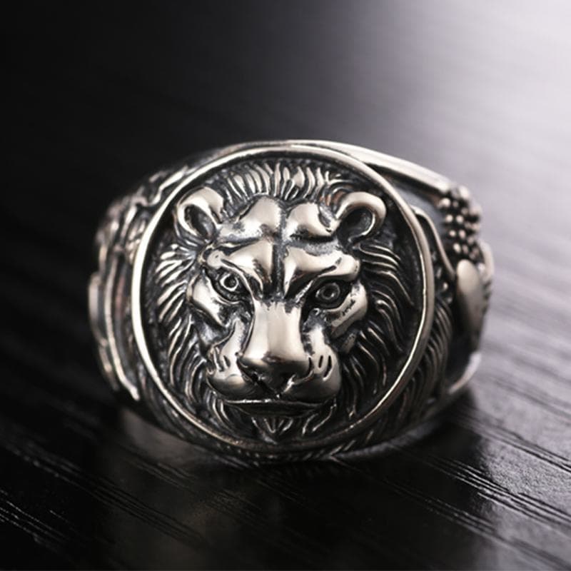 Bague Homme Lion Argent de face