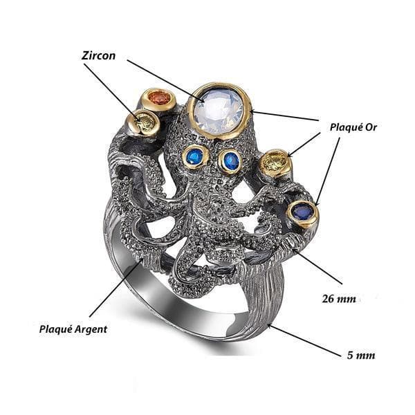 détails bague pieuvre argent steampunk- steampunk store