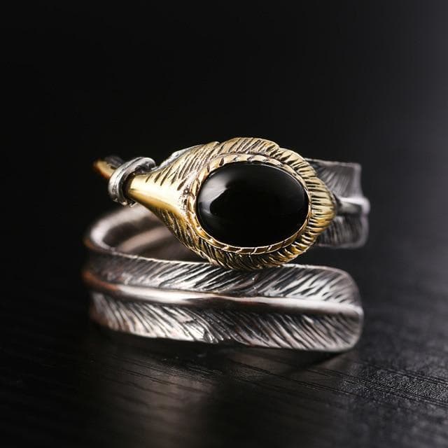 Bague Plume Homme noir | Steampunk Store