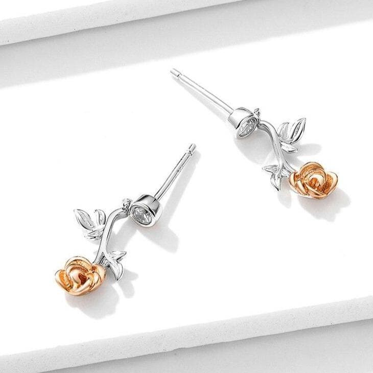 Boucles d Oreilles Argent Forme De Rose posées