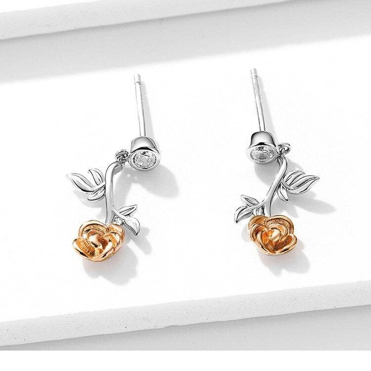 Boucles d Oreilles Argent Forme De Rose présentation